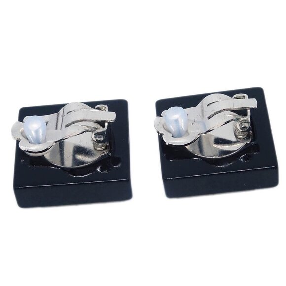 Chanel Square Earrings Clip-On Black Rhinestone - Picture 2 of 4